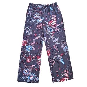 LOFT Ann Taylor Gray Floral Print Wide Leg Pull On Rayon Casual Pants szS
